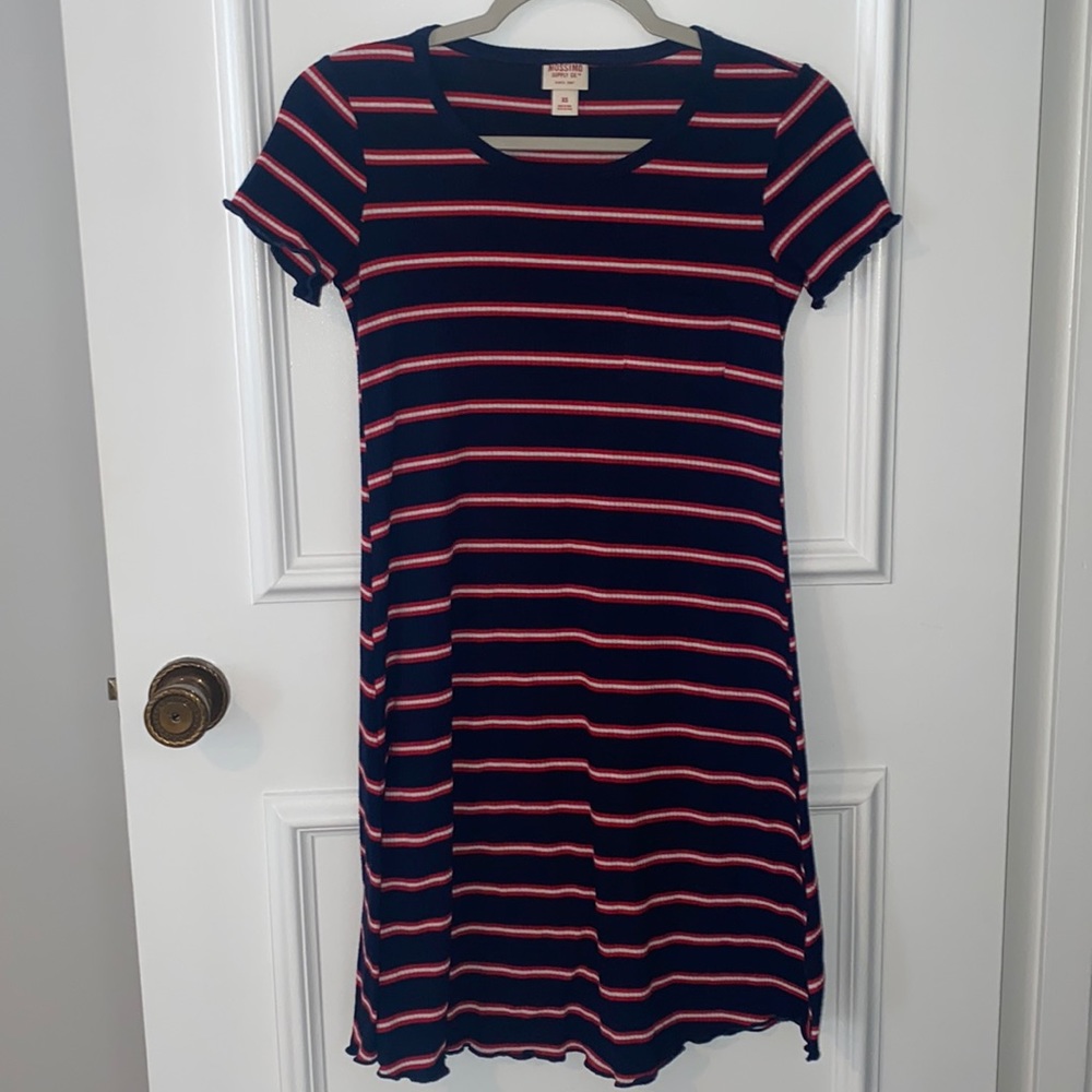 Red & Navy Striped Short-Sleeved T-Shirt Dress